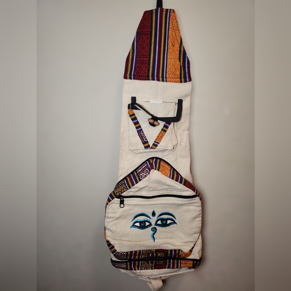 Bohemian Embroidered Backpack with Stripes